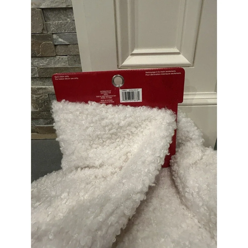 Ashland Christmas Tree Skirt White Pom Pom Trim Round 4 ft Fabric Holiday